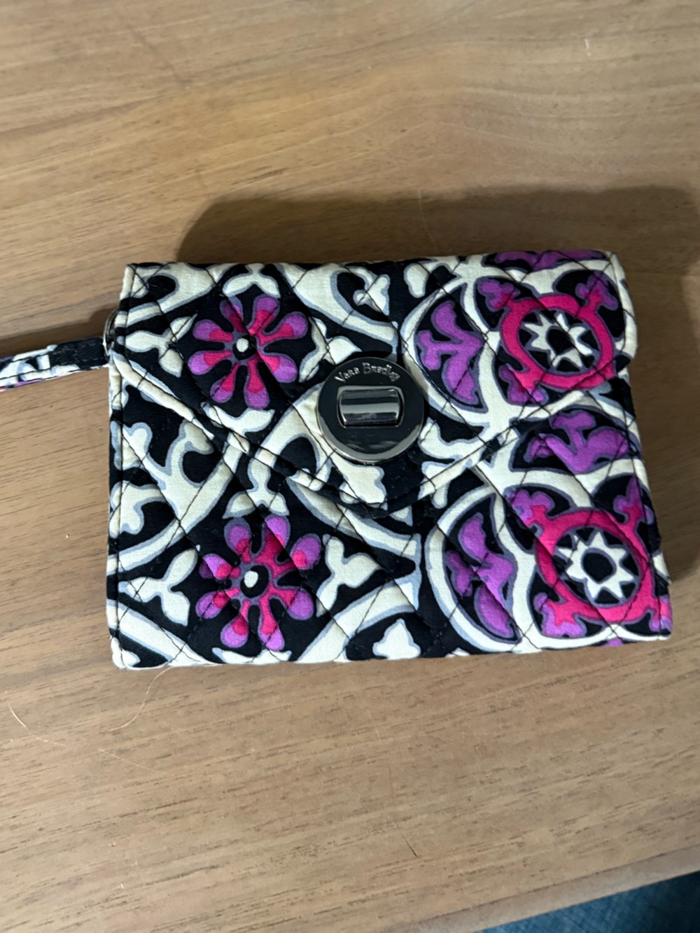 Vera Bradley Quilted Floral Wristlet Wallet in Pink, Purple & Black